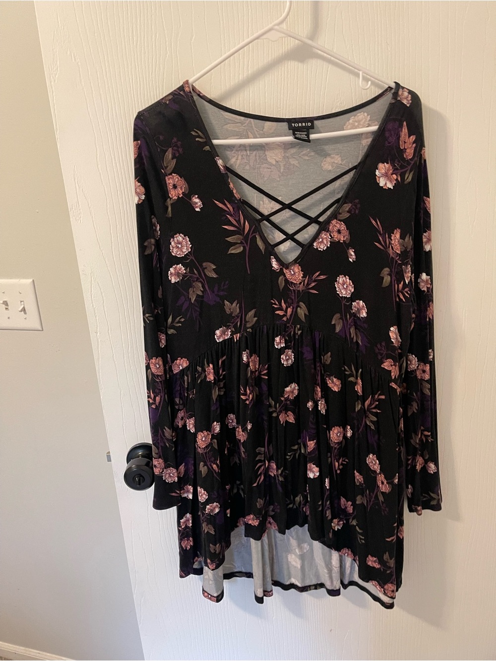 Torrid Black Floral Crisscross Babydoll Top